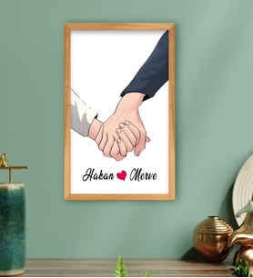 BK Gift Kişiye Özel Sevgili El Ele Tasarımlı Ahşap Çerçeveli Tablo-5 40x25cm, Sevgililer Günü, Sevgiliye Hediye