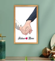 BK Gift Kişiye Özel Sevgili El Ele Tasarımlı Ahşap Çerçeveli Tablo-5 40x25cm, Sevgililer Günü, Sevgiliye Hediye
