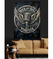 Rock N Roll Forever Kanatlı Mikrofon Dekoratif Kanvas - Mdf Ahşap Tablo