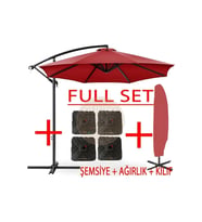 3 Mt 8 Kaburga Full Demir 21 Kg Bahçe Şemsiyesi Full Set Havuz Şemsiyesi Büyük Şemsiye (Kırmızı)