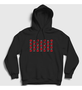 Presmono Unisex Siyah Pattern Öpücüklü Kapüşonlu Sweatshirt 449457tt