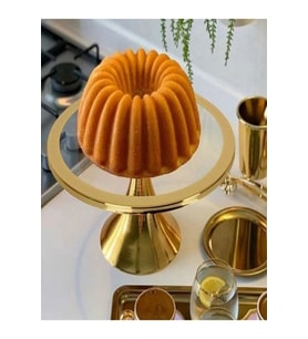 Gold Yuvarlak Pasta Standı, Kek ve Kurabiye Sunum Stantı, Pasta Tabağı (Altın)