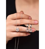Papatya Silver 925 Ayar Gümüş Rose Kaplama İncili Yuvarlak Kolye Ve Küpe Set (Rodyum)