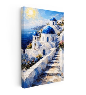 Kanvas Tablo Santorini Adası Ve Merdivenli Evler Şehir Ve Mimari Tablo Ev Ofis Duvar Dekoru