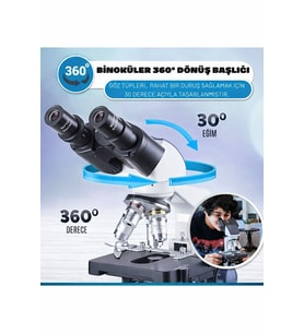 2500X Binoküler Biyolojik Mikroskop  USB Kameralı PC/Mac Destekli 4 Objektif + Yazılım (Doğal Beyaz)
