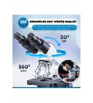 2500X Binoküler Biyolojik Mikroskop  USB Kameralı PC/Mac Destekli 4 Objektif + Yazılım (Doğal Beyaz)