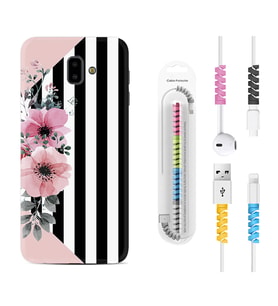 Samsung J6 Plus J7 Prime J7 Pro M20 Kılıf Kablo Koruma Spiral Silikon Flowers 4 1390