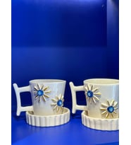 Altın Yaldız Papatya Nazar Fincan Mug (Krem)