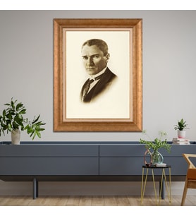 Altın Paspartulu Atatürk  Çerçeveli Tablo C297 (Gold)