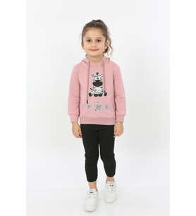 Toontoy Kız Çocuk Yıldızlı Zebra Baskılı Kapüşonlu Sweatshirt (Koyu Pudra)