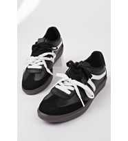 Muggo RETRO Çift Bağcıklı Günlük Kadın Sneaker Spor Ayakkabı (Siyah - Beyaz)