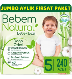 Bebem Bebek Bezi Natural Beden:5 (11-18Kg) Junior 240 Adet Aylık Ultra Fırsat Pk