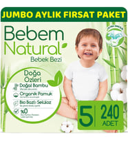 Bebem Bebek Bezi Natural Beden:5 (11-18Kg) Junior 240 Adet Aylık Ultra Fırsat Pk