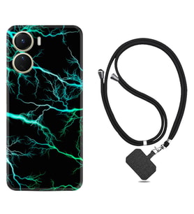 Vivo Y16 Kılıf Silikon Boyun Askılı İpli Desenli Silikon Green Thunder 1693