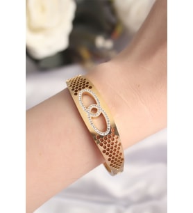 316L Çelik Gold Renk Zirkon Taşlı Kadın Kelepçe Bilezik 5886 - HEP-1068-2714