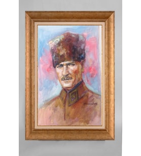 Altın Varaklı Paspartulu Çerçeveli Atatürk Tablo nt757