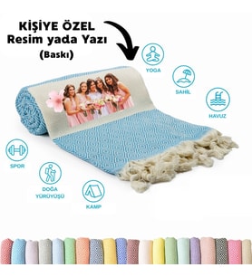 Kişiye Özel Elmas Desenli Baskılı Peştemal – İsim Yazılı Oversize Türk Plaj Havlusu – Banyo Havlusu