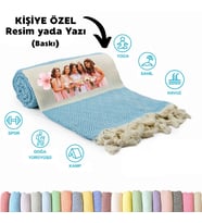 Kişiye Özel Elmas Desenli Baskılı Peştemal – İsim Yazılı Oversize Türk Plaj Havlusu – Banyo Havlusu (Turkuaz)