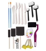 Rulo Kesik Uçlu ve Tampon Sünger Fırça Seti 19 Parça 1 Paket Resim Fırçası Palet Ponpon Spatula Akrilik Boya Yağlı Boya Guaj Boya Sulu Boya Sanatsal (Siyah)