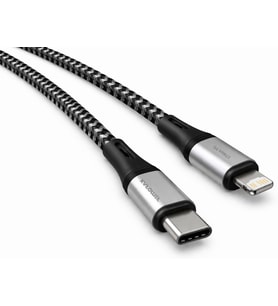 Lexroo Type C-Lightning Uyumlu ÖRGÜLÜ Kablo, 27Watt PD Hızlı Şarj, Wahoo (1Ad x 1Metre GriSiyah)