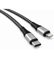 Lexroo Type C-Lightning Uyumlu ÖRGÜLÜ Kablo, 27Watt PD Hızlı Şarj, Wahoo (1Ad x 1Metre GriSiyah)