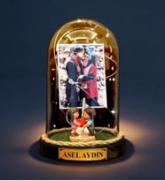 Kişiye Özel Led Lambalı Fanus - Kişiye Özel Fotoğraflı ve İsimli Tasarım - Biblolu (Model 4)