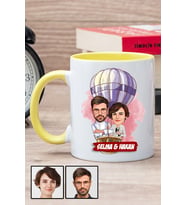Eşe Hediye Uçan Balon Temalı Karikatürlü Sarı Kupa Bardak