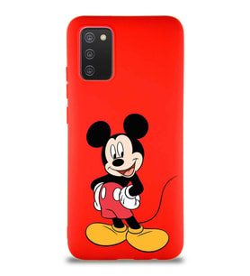 Samsung Galaxy A02S Soft Premier Kapak Mickey Mouse-E Tasarımlı Silikon Kılıf - Kırmızı (Şeffaf)
