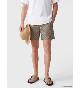 LCW SWIMWEAR Bej Kısa Boy Desenli Erkek Deniz Şortu