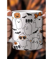 Sevimli Halloween Hayaletleri Tasarımlı 330ml Baskılı Beyaz Seramik Kupa Bardak