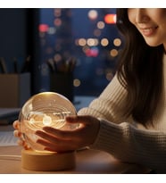 Gezegenler Model Ahşap Altlıklı USB LED Kristal Cam Küre Gece Lambası  Dekoratif & Hediye (Karışık)