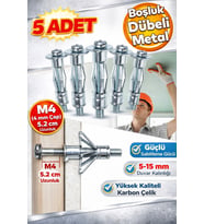 4x46 Metal Paraşüt Dübeli  Alçıpan, Çelik, Tuğla & Bims Duvar Uyumlu  Boşluk Dübel  5 Adet