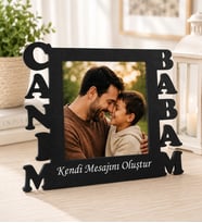 Kişiye Özel Fotoğraflı CANIM BABAM Yazılı Fotoğraflı Masaüstü Çerçeve Siyah