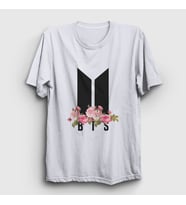 Presmono Unisex Beyaz Flowers Bts T-Shirt 22132tt