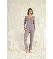 Amora Secret Yakası Kolu Ve Omzu Dantelli Boydan Düğmeli Pijama Takımı