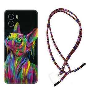 Vivo Y15S Y32 Y33S Y51 Y53S Kılıf Boyun Asklı Rasta Silikon Color Cat 1754