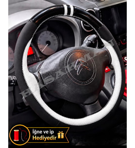 Citroen C3 A51 Dikme Direksiyon Kılıfı Parlak Siyah Beyaz Detaylı Beyaz Çift Yüzük ve Dikiş 2009-2016