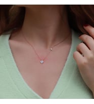 Kalp Figürlü Zirkon Taşlı Mine İşli Rose Gold Kaplama Gümüş Kolye