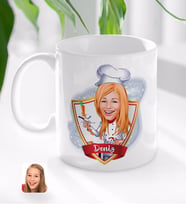 BK Gift Kişiye Özel İsimli Kadın Chef Karikatürlü Beyaz Kupa Bardak-1