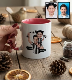 Kişiye Özel Karikatürlü Siyah Beyaz Taraftar Baba Kız Kupa Bardak Babalar Günü Hediyesi