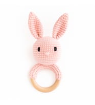 El Örgüsü Tavşan Çıngırak – Diş Kaşıyıcı Ahşap Halka, Organik Bebek Oyuncağı (A.Pembe)