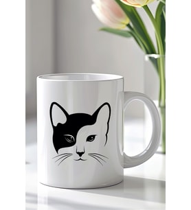 Sevimli Kedi Tasarımlı 330ml Baskılı Beyaz Seramik Kupa Bardak