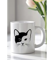 Sevimli Kedi Tasarımlı 330ml Baskılı Beyaz Seramik Kupa Bardak