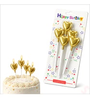 Çubuklu Metalik Altın Kalp Mum - 13 cm x 4 Adet