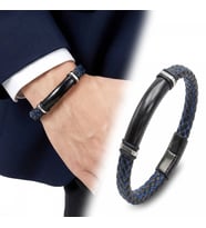 Moncuk Design İsim Yazılabilir Mavi Siyah Deri Ve Siyah Titanyum Kilit Bileklik 33513B15D5