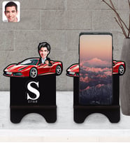BK Gift Kişiye Özel Plakalı Erkek Ferrari F12 Karikatürlü Ahşap Biblo Telefon Standı-1