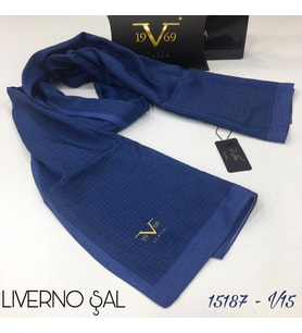 Çizgili Desen Livorno Seri Şal Eşarp Askısı ile Birlikte 75x200 cm Saks-75x200