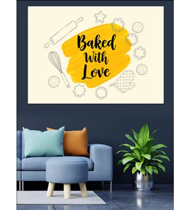 "Baked With Love" Yazısı Dekoratif Kanvas - Mdf Ahşap Tablo