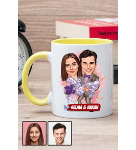 Eşe Romantik Hediye Karikatürlü Sarı Kupa Bardak