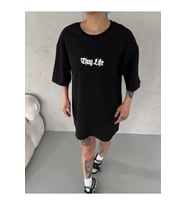 Unisex Bisiklet Yaka Baskılı Oversize T-Shirt - Siyah
